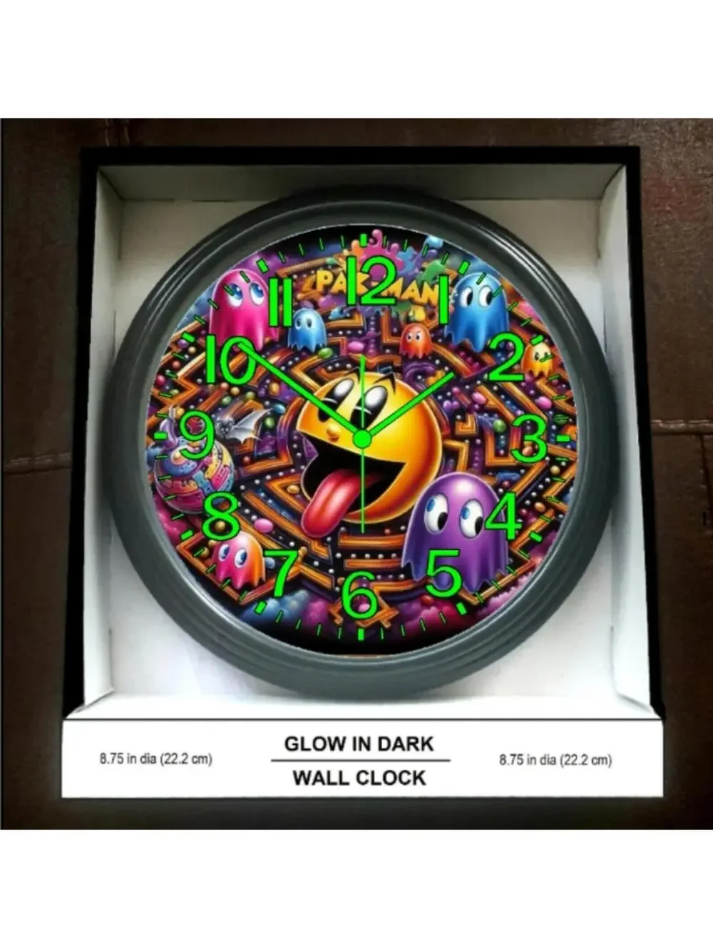 PAC-MAN Glow in the Dark Wall Clock Retro 80s 90s Game Room Man Cave NEW